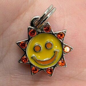 Sun Sunshine Smiley Face Orange Gems Silver Charm Pendant Jewelry Bracelet